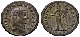 ROMANE IMPERIALI - Massimiano Ercole (286-310) - Follis (Aquileia) - Testa laureata a d. /R Il Genio stante a s. con patera e cornucopia RIC 22b; P.Z....