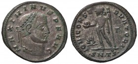 ROMANE IMPERIALI - Massimino II (305-313) - Follis (Tessalonica) - Testa laureata a d. /R Giove stante a s. con fulmine e scettro; nel campo a s. una ...