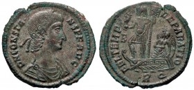 ROMANE IMPERIALI - Costante (337-350) - Maiorina - Busto diademato, corazzato e drappeggiato a d. /R Costante su vascello a s. con labaro e globo sorm...