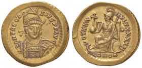 ROMANE IMPERIALI - Teodosio I (379-395) - Solido (Costantinopoli) - Busto diademato e corazzato a d. /R Roma seduta di fronte con la testa a d. ed un ...