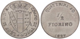ZECCHE ITALIANE - FIRENZE - Leopoldo II di Lorena (1824-1859) - Mezzo fiorino 1827 Pag. 141; Mont. 351 RR AG
qFDC/SPL+