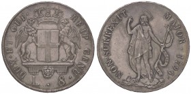 ZECCHE ITALIANE - GENOVA - Dogi Biennali (terza fase, 1637-1797) - 8 Lire 1796 CNI 8; MIR 309/5 R AG Stella dopo la data (coniata nel 1814) Delicata p...
