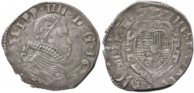 ZECCHE ITALIANE - NAPOLI - Filippo IV (1621-1665) - Tarì 1625 P.R. manca; MIR manca RRRR (AG g. 5,91)5 della data ribattuto sul 3
BB+