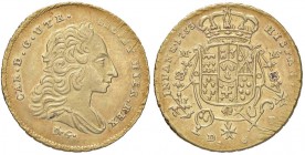 ZECCHE ITALIANE - NAPOLI - Carlo di Borbone (1734-1759) - 6 Ducati 1753 P.R. 5; Mont. 7 NC AU Striature marginali di conio
qSPL