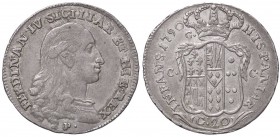 ZECCHE ITALIANE - NAPOLI - Ferdinando IV di Borbone (primo periodo, 1759-1799) - Tarì 1790 P.R. 80; Mont. 239 RR AG Sigle D/P, R/C C-C
qSPL