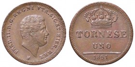 ZECCHE ITALIANE - NAPOLI - Ferdinando II di Borbone (1830-1859) - Tornese 1851 P.R. 292; Mont. 1192 CU
SPL-FDC