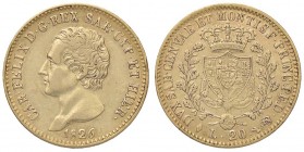 SAVOIA - Carlo Felice (1821-1831) - 20 Lire 1826 T Pag. 52; Mont. 37 AU Colpetto
BB/BB+