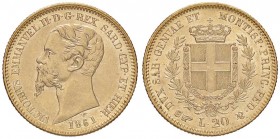 SAVOIA - Vittorio Emanuele II (1849-1861) - 20 Lire 1861 T Pag. 359; Mont. 26 AU
SPL-FDC