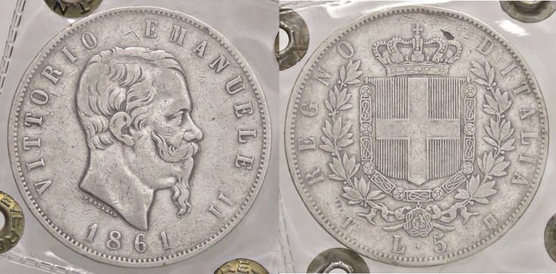 SAVOIA - Vittorio Emanuele II Re d'Italia (1861-1878) - 5 Lire 1861 T Pag. 482; ...