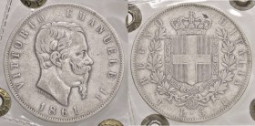 SAVOIA - Vittorio Emanuele II Re d'Italia (1861-1878) - 5 Lire 1861 T Pag. 482; Mont. 163 RR AG Sigillata Emilio Tevere
MB-BB