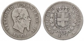 SAVOIA - Vittorio Emanuele II Re d'Italia (1861-1878) - Lira 1861 F Stemma Pag. 510; Mont. 200 R AG
MB