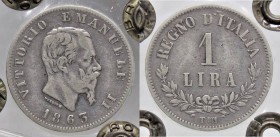 SAVOIA - Vittorio Emanuele II Re d'Italia (1861-1878) - Lira 1863 T Valore Pag. 517; Mont. 207 RRR AG Sigillata Angelo Bazzoni senza conservazione
MB...
