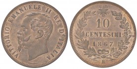 SAVOIA - Vittorio Emanuele II Re d'Italia (1861-1878) - 10 Centesimi 1867 H Pag. 549; Mont. 245 CU Rame rosso
FDC