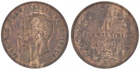 SAVOIA - Vittorio Emanuele II Re d'Italia (1861-1878) - 10 Centesimi 1867 H Pag. 549; Mont. 245 CU
qFDC