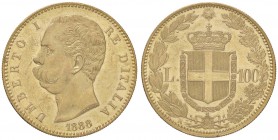 SAVOIA - Umberto I (1878-1900) - 100 Lire 1888 Pag. 570; Mont. 4 RR AU Fondi ripassati al R/
BB-SPL
