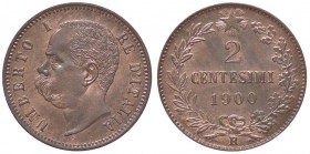 SAVOIA - Umberto I (1878-1900) - 2 Centesimi 1900 Pag. 624a; Mont. 73 CU S senza punto Rame rosso
FDC