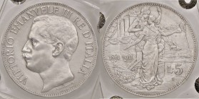 SAVOIA - Vittorio Emanuele III (1900-1943) - 5 Lire 1911 Cinquantenario Pag. 707; Mont. 110 R AG Sigillata Ernesto Memoli
BB+