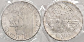 REPUBBLICA ITALIANA - Repubblica Italiana (monetazione in lire) (1946-2001) - 500 Lire 1965 - Dante - Prova Mont. 5 RR AG Sigillata Riccardo Rossi
FD...