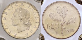 REPUBBLICA ITALIANA - Repubblica Italiana (monetazione in lire) (1946-2001) - 20 Lire 1968 - Ramo di quercia - Prova Mont. 11 RR BT Sigillata Riccardo...