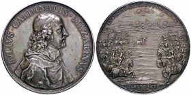 MEDAGLIE - PERSONAGGI - Giulio Mazarino (cardinale) (1602-1661) - Medaglia 1630 - Battaglia di Casale RRR AG Opus: Dollin Ø 51 Segnetti al D/
SPL/SPL...