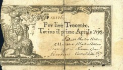 CARTAMONETA - SARDO-PIEMONTESE - Regie Finanze - 300 Lire 01/04/1793 Gav. 43 RRRR
MB