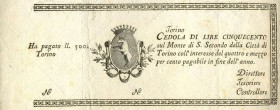 CARTAMONETA - SARDO-PIEMONTESE - Monte di San Secondo Torino - 500 Lire 1794-1800 - Non emesso Gav. 57 RRRR
bello SPL