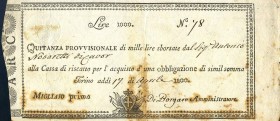 CARTAMONETA - SARDO-PIEMONTESE - Cassa di Riscatto - Torino (1800) - 1.000 Lire 17/04/1800 Gav. 61 RRRRR Morello Ingiallimenti
SPL-FDS