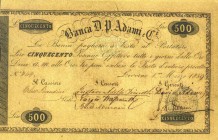 CARTAMONETA - TOSCANA - Banca Adami-Livorno (1859) - 500 Lire 01/03/1859 Gav. 104 RRR Timbro a secco nell'ovale
qFDS