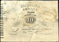 CARTAMONETA - STATO PONTIFICIO - Repubblica Romana Boni Provinciali (1849) - 10 Baiocchi 31/05/1849 Gav. 188 RRRRR Provincia di Ancona - Due firme
MB...