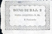 CARTAMONETA - STATO PONTIFICIO - Seconda Repubblica Romana (1849) - 2 Baiocchi Gav. 238 RRR P.zza Argentina n. 29 - Il Pizzicarolo
FDS