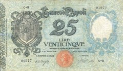 CARTAMONETA - NAPOLI - Biglietti al portatore - 25 Lire 17/08/1918 Gav. 146 RR Miraglia/Mancini Lievi restauri marginali
qBB