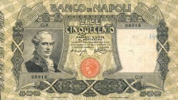 CARTAMONETA - NAPOLI - Biglietti al portatore - 500 Lire 13/12/1914 Gav. 187 Miraglia/Mancini Forellini da spillo
BB