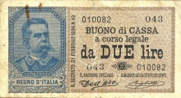 CARTAMONETA - BUONI DI CASSA - Umberto I (1878-1900) - 2 Lire 09/11/1895 - Serie 40-44 Alfa 23; Lireuro 6C RRRR Dell'Ara/Righetti Macchia di ruggine
...