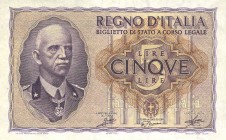 CARTAMONETA - BIGLIETTI DI STATO - Vittorio Emanuele III (1900-1943) - 5 Lire 1940 - XVIII Alfa 60; Lireuro 13A Grassi/Porena/Cossu Lotto di 9 bigliet...