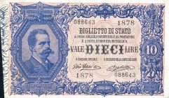 CARTAMONETA - BIGLIETTI DI STATO - Vittorio Emanuele III (1900-1943) - 10 Lire 23/04/1914 - Serie 1551-2100 Alfa 77; Lireuro 17C R Dell'Ara/Righetti
...