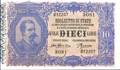 CARTAMONETA - BIGLIETTI DI STATO - Vittorio Emanuele III (1900-1943) - 10 Lire 29/07/1918 - Serie 2881-3760 Alfa 79; Lireuro 17E R Giu.Dell'Ara/Porena...