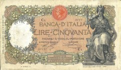 CARTAMONETA - BANCA d'ITALIA - Vittorio Emanuele III (1900-1943) - 50 Lire 15/06/1915 - Buoi Alfa 210; Lireuro 4A RRR Stringher/Sacchi Forellini
qBB