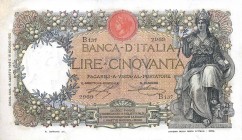 CARTAMONETA - BANCA d'ITALIA - Vittorio Emanuele III (1900-1943) - 50 Lire 15/08/1919 - Buoi Alfa 223; Lireuro 4N RR Stringher/Sacchi Angolo in alto r...