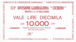 CARTAMONETA - BUONI PARTIGIANI - Liguria - 1.000 Lire Gav. 16 RRRRR III Divisione Garibaldina Cichero CLN - Non emesso
FDS