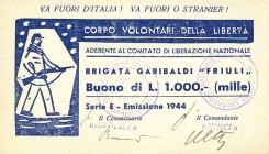 CARTAMONETA - BUONI PARTIGIANI - Friuli Venezia Giulia - 1.000 Lire 1944 Gav. 84 RR Brigata Garibaldi Friuli CVL
FDS