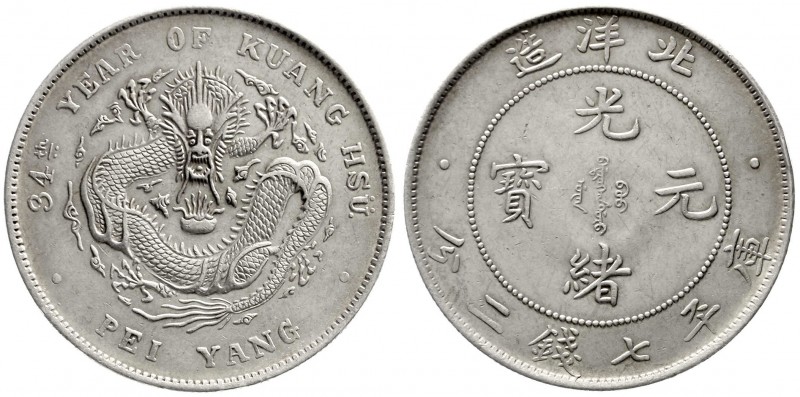 China
Qing-Dynastie. De Zong, 1875-1908
Dollar, Jahr 34 = 1908 Pei Yang (Tient...