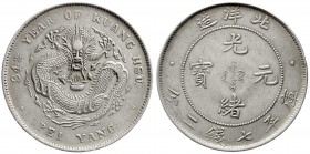 China
Qing-Dynastie. De Zong, 1875-1908
Dollar, Jahr 34 = 1908 Pei Yang (Tientsin in Chihli). Kleine Jahreszahl.
sehr schön/vorzüglich