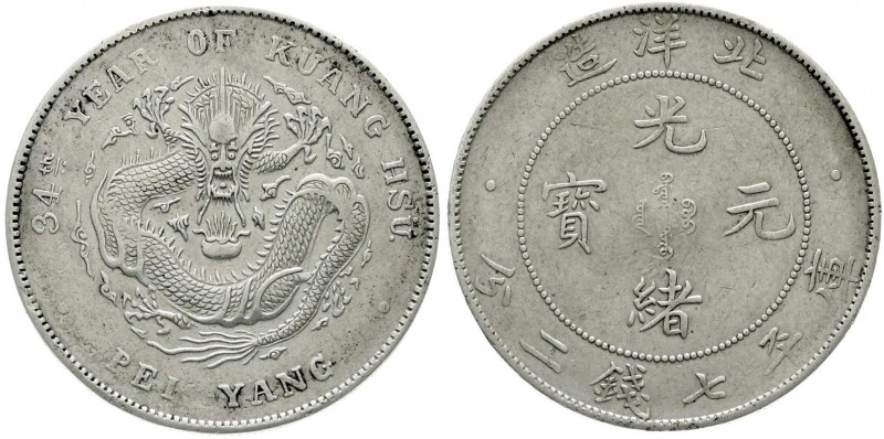 China
Qing-Dynastie. De Zong, 1875-1908
Dollar, Jahr 34 = 1908 Pei Yang (Tient...