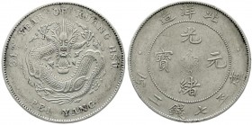 China
Qing-Dynastie. De Zong, 1875-1908
Dollar, Jahr 34 = 1908 Pei Yang (Tientsin in Chihli). Kleine Jahreszahl.
sehr schön, kl. Kratzer