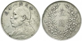 China
Republik, 1912-1949
Dollar (Yuan) Jahr 8 = 1919 Präsident Yuan Shih-kai.
sehr schön, Kratzer, Randfehler, Schrötlingsfehler