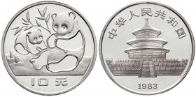 China
Volksrepublik, seit 1949
10 Yuan Panda 1983. Zwei Pandas/Tempel des Himmels. In Kapsel mit Zertifikat (gefaltet).
Polierte Platte
