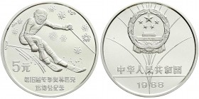 China
Volksrepublik, seit 1949
5 Yuan Silber 1988 Olympiade Calgary, Abfahrtsläufer. In Kapsel.
Polierte Platte