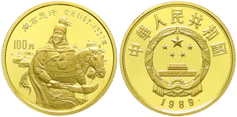 China
Volksrepublik, seit 1949
100 Yuan GOLD 1989 Temujin (Chinggis) Khan der ...