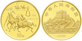 China
Volksrepublik, seit 1949
50 Yuan GOLD 1993. Erfindungen und Entdeckungen des Altertums. Zweikampf im Polo nach der Erfindung des Steigbügels. ...