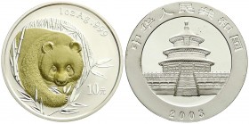 China
Volksrepublik, seit 1949
10 Yuan Silber Panda mit Teilvergoldung 2003 Panda von vorne. In Kapsel.
Stempelglanz